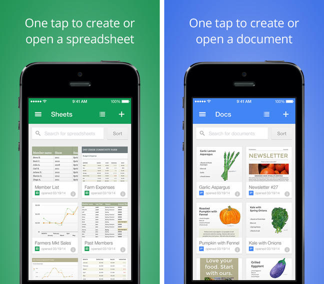 Google Docs & Sheets Mobile Apps